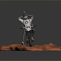 Stylish Motorcycle With Rider In Helmet On Red Terrain 3D Model Scene