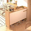 Modern Wooden Shoe Cabinet With White Panel Doors And Top Coffee Machine Fruit Bowl