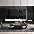 Elegant Modern Living Room Interior With Grey Sofa Armchair Artwork Bookshelf And Sculpture