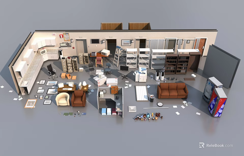 Home Furniture Arrangement Featuring Table Chair Set And Diverse Interior Items 3d model 
