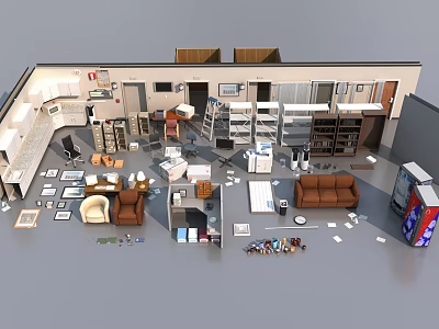 Home Furniture Arrangement Featuring Table Chair Set And Diverse Interior Items 3d model