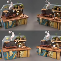 Rustic Kitchen Furniture With Cabinets Shelves Potted Plants And Decorative Elements