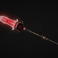 Fantasy Glowing Red Spear Weapon With Golden Shaft And Decorative Elements