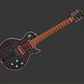 Electric Guitar Musical Instrument Black Body Red Neck Metal Parts Gradient Gray Background