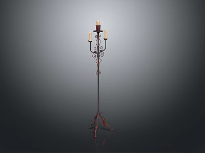 Ornate Floor Candelabra With Metal Scroll Design And Multiple Candle Holders 3d model