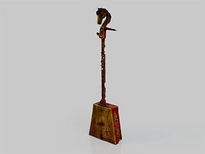 Decorative Wooden Musical Instrument with Horse Head Design and Hand Painted Carvings 3d model