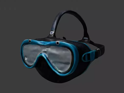 Professional Diving Mask With Blue Frame Clear Lens And Black Strap 3d model
