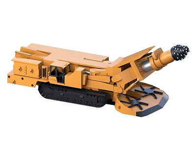 Yellow Crawler Type Industrial Roadheader With Operator Cabin And Drill Bit 3d model