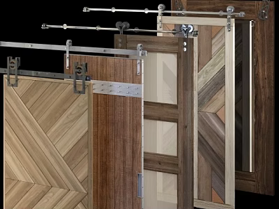 Wooden Hinged Doors With Herringbone Pattern And Metal Hardware For Home Interior Design 3d model