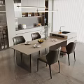 Elegant Modern Dining Table Set With Leather Chairs And Marble Top In Kitchen Interior 3d model
