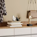 Modern Entryway Shoe Cabinet With Coat Hooks Plaid Scarf Table Lamp And Shoes
