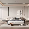 Modern Bedroom Interior Design with Geometric Wall Art Bedside Lamp and Accent Chair
