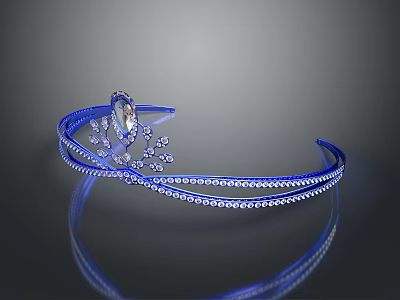 Elegant Princess Cat Wearing Blue Diamond Tiara With Sparkling Stones And Reflection 3d model
