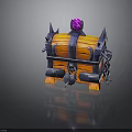 Vintage Treasure Chest With Orange Wooden Body Metal Decorations Purple Gemstone Chains And Lock