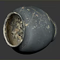 Hand Carved Blue Ceramic Sculpture With Cracked Weathered Surface On Dark Background And Light Interior