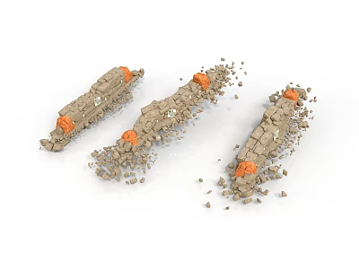 Broken Stone Pillars With Gray Body And Orange Sections Surrounded By Debris 3d model