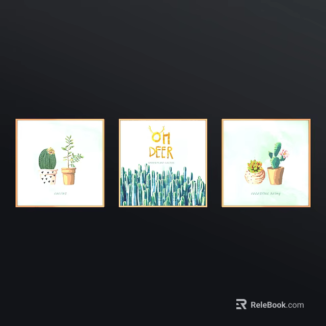 Watercolor Botanical Paintings With Cactus Succulents And Potted Plants For Home Decor 3d model 