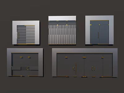 Five Different Modern Interior Door Designs With Metal Frames And Gray Tones 3d model