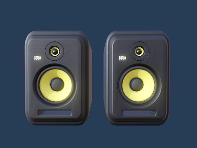 Pair of KRN Black Speakers With Yellow Driver Units For Audio Experience 3d model