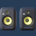 Pair of KRN Black Speakers With Yellow Driver Units For Audio Experience