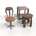 Rustic Wooden Stools And Side Tables With Curved Legs Metal Frame And Brown Seat