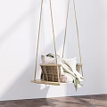 Cozy Wicker Hanging Chair With Soft Pillows And Blanket In Minimalist Room