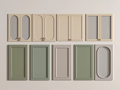 Colorful Cabinet Door Panels In Beige Green Gray With Various Shapes 3d model