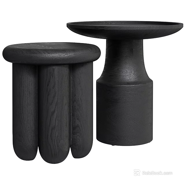 Modern Black Solid Wood Side Table With Unique Cylindrical Base Design 3d model 