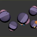 Cartoon Game Characters Purple Block Multiple Forms And Central Jumping Figure Blue Pants Red Shoes