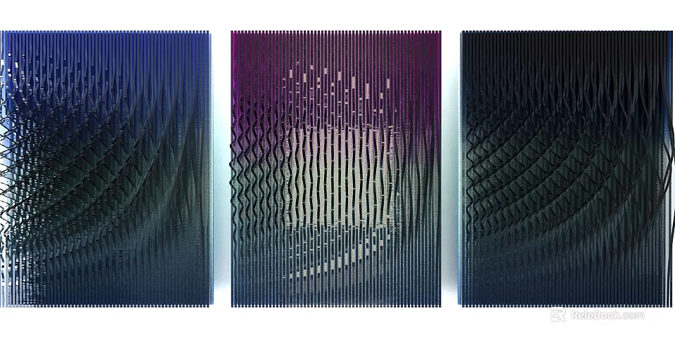 Modern Three Panel Wall Decor With Wavy Texture And Gradient Color Pattern 3d model 