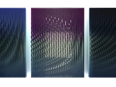 Modern Three Panel Wall Decor With Wavy Texture And Gradient Color Pattern 3d model