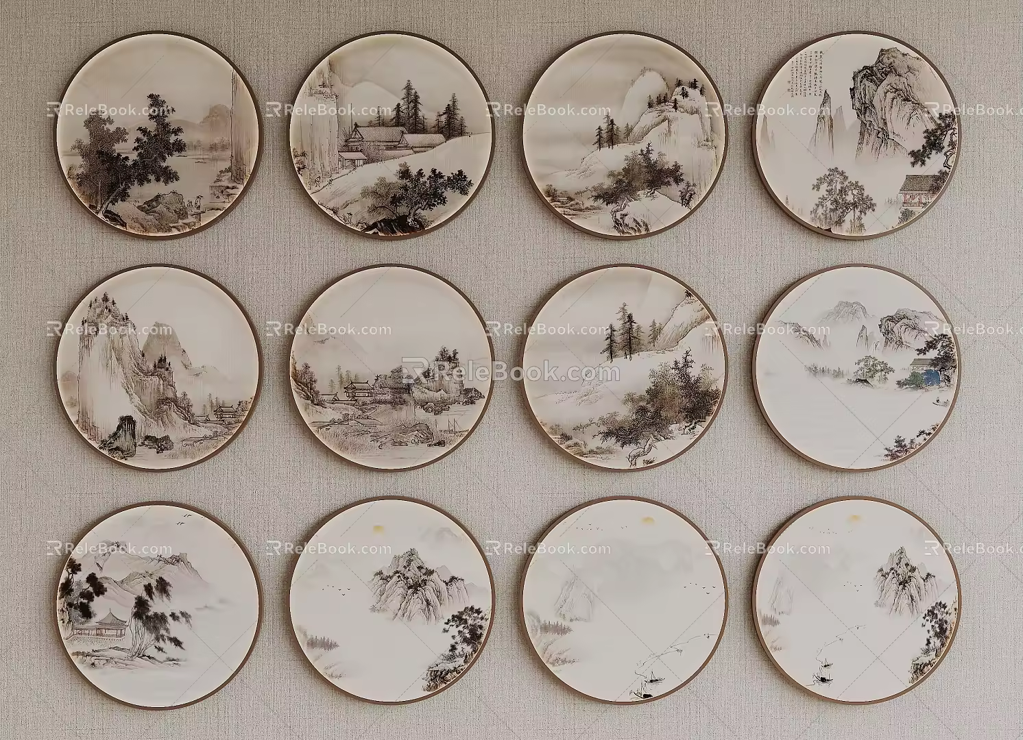 New Chinese Style Decorative Hanging Painting 3d model