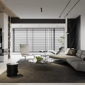 Modern Living Dining Room Interior With Gray Sofa Coffee Table And Window Blinds 3d model