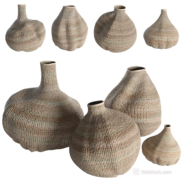 Handcrafted Ceramic Vessels With Earth Tone Textured Surface And Various Sizes 3d model 
