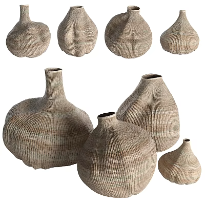 Handcrafted Ceramic Vessels With Earth Tone Textured Surface And Various Sizes 3d model