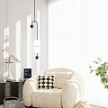 Cream Single Sofa With Checkered Cushion In Minimalist Living Room With Side Table And Natural Light