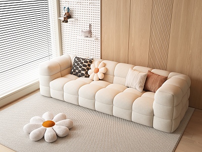 Modern cream style multi-person sofa cream two-seat sofa model