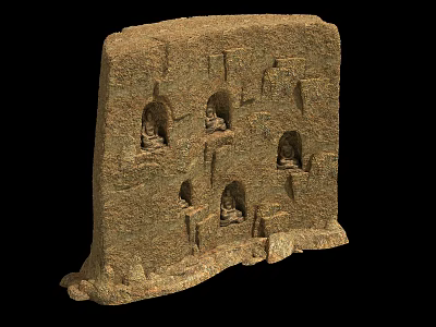 Intricate Stone Sculpture Carving Featuring Multiple Niches And Carved Buddha Figures 3d model