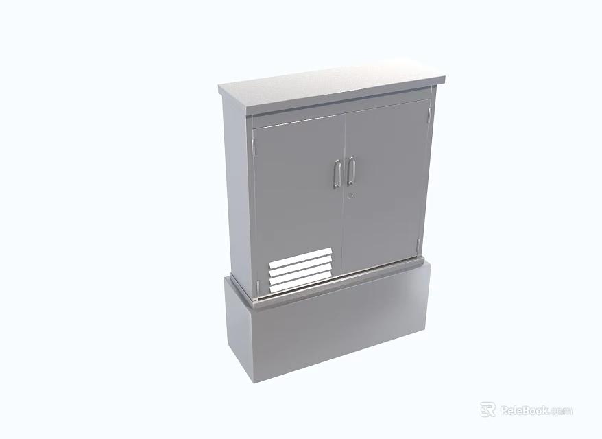 Gray Metal Storage Cabinet With Double Doors And Ventilated Base 3d model