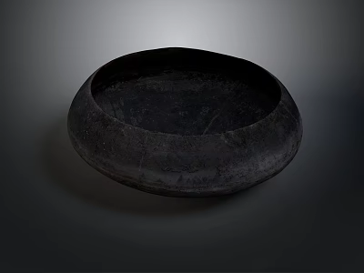 Hand Carved Dark Stone Bowl Shaped Sculpture With Textured Surface 3d model