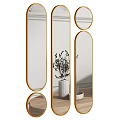 Gold Framed Oval Mirrors Decor Modern Interior With Plant Reflection And Light 3d model