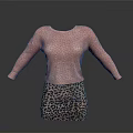 Pink Knitted Sweater With Long Sleeves And Leopard Print Mini Skirt Casual Outfit
