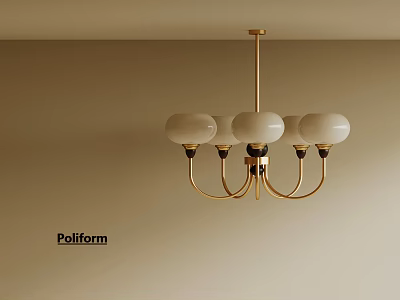 Poliform Modern Chandelier With Golden Frame And White Shades Hanging From Ceiling 3d model