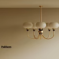 Poliform Modern Chandelier With Golden Frame And White Shades Hanging From Ceiling