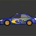 Blue Rally Car Number 5 With Yellow Wheels Stripes And Rear Spoiler