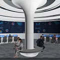 Modern Demonstration Zone Command Center with Digital Screens Data Charts and People Working 3d model