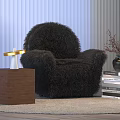 Modern Table Lamp On Brown Cube Side Table Next To Black Fuzzy Armchair