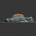Animal Pattern Ceramic Plate With Bread And Fried Egg On Wooden Tray With Turquoise Cloth