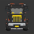 Black And Yellow Striped Lego Truck Toy With Six Wheels And Trailer