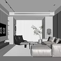 Modern Living Room Interior With Light Sofa Armchair Coffee Table Large Window And Potted Plant